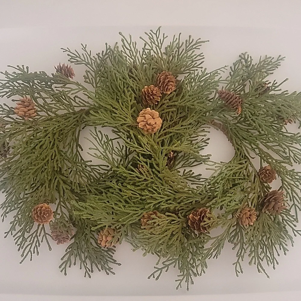 Green Pine Needle Mini Wreath with Pinecones Set Of Two